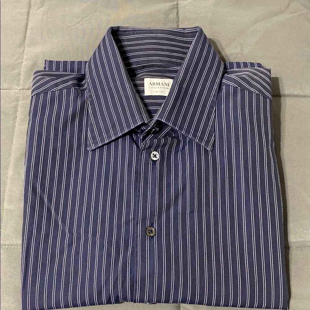 Armani Collezioni Navy Striped Men's Shirt. Size 16 L